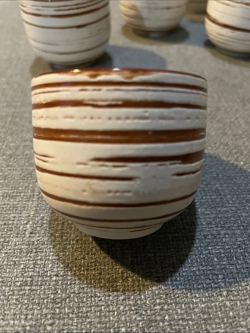 Pier 1 Imports vintage Ivory Brown Sushi & Sake Set Carafe 4 Sake Cups